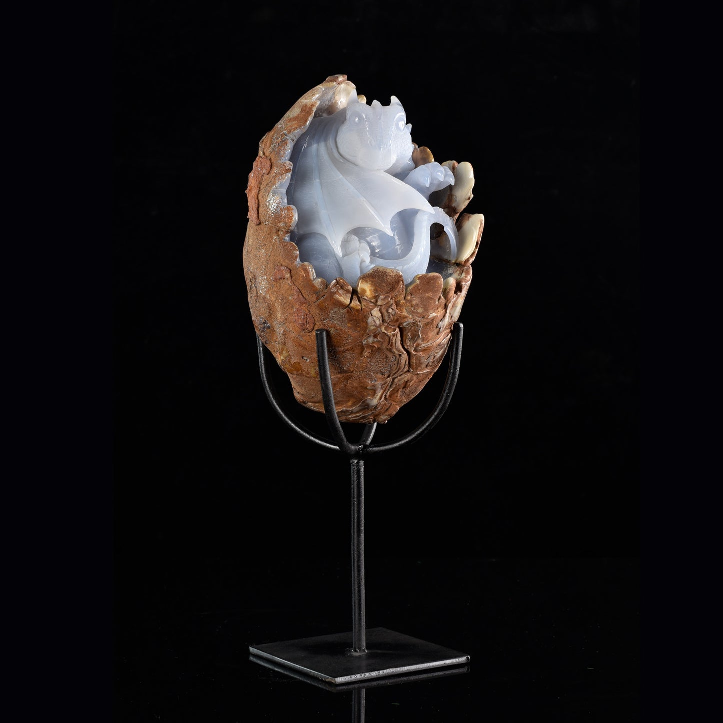 The Birthright - Blue Chalcedony Dragon with Egg &  Blue Chalcedony Hatching Dragon