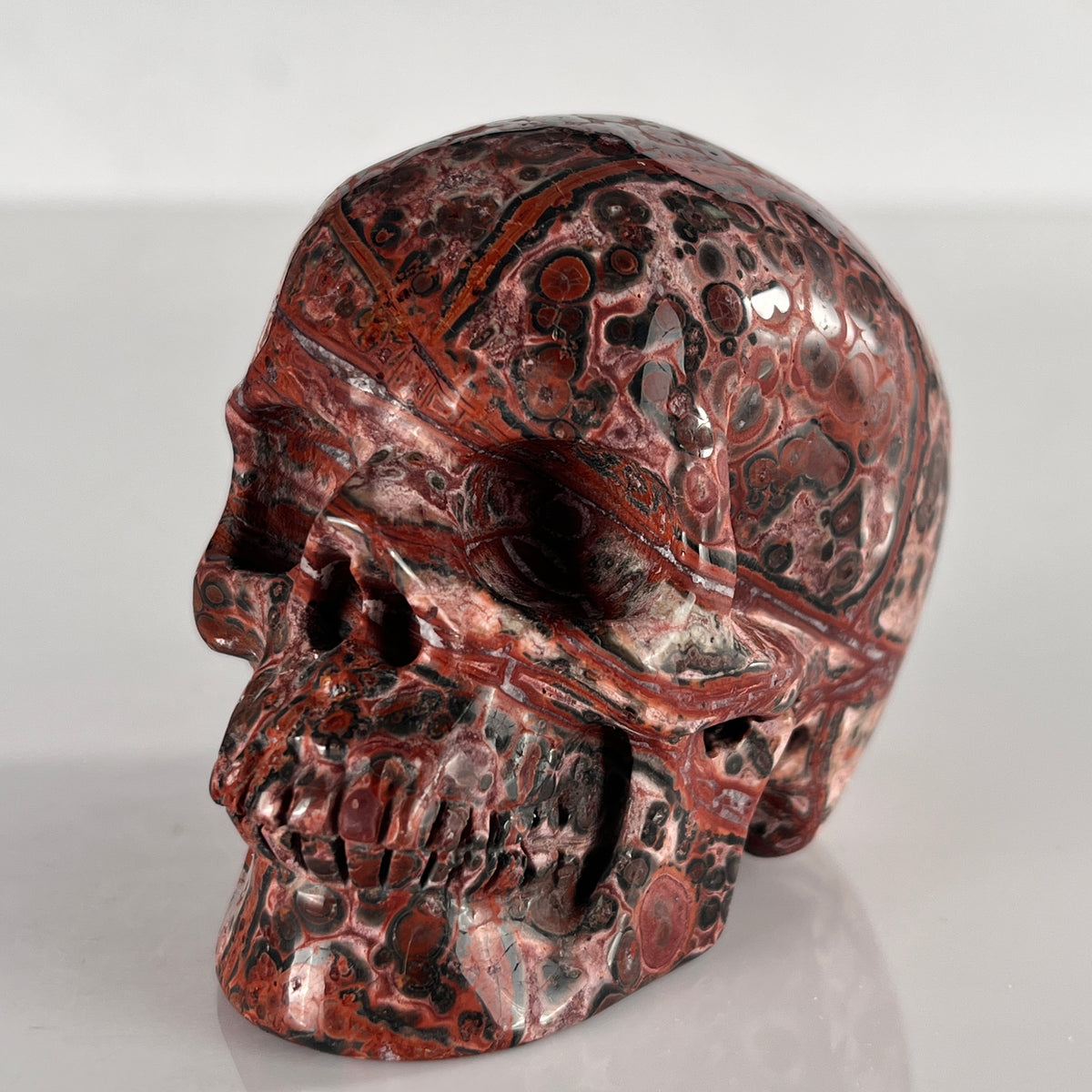 3" Red Leopard Skin Jasper Crystal Skull - Pattern B