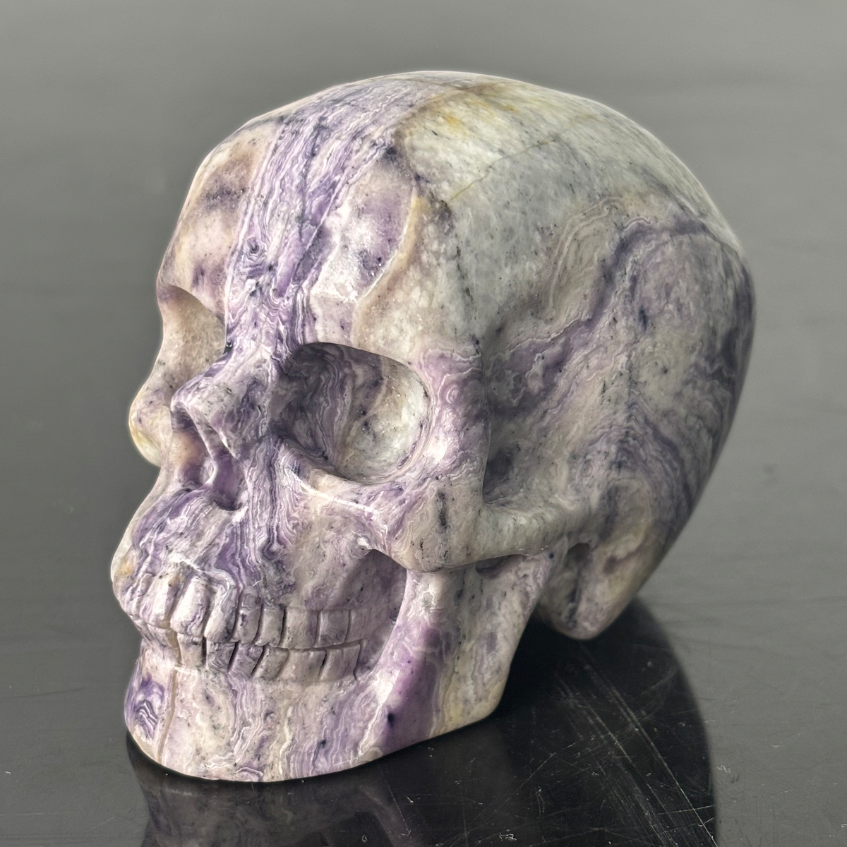3" Purple Peacock Stone Crystal Skull - Pattern D