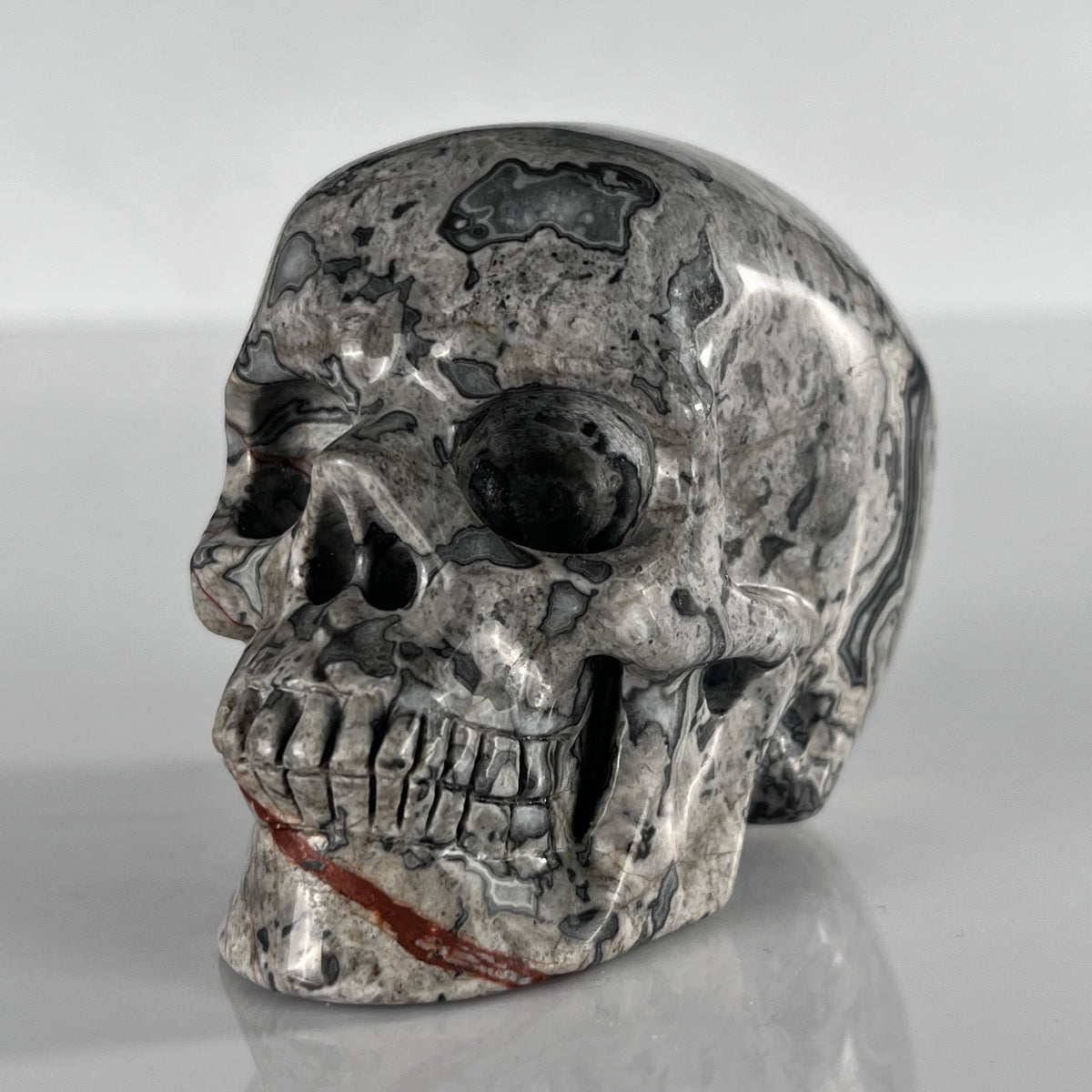 3" Grey Picture Jasper Crystal Skull- Pattern B