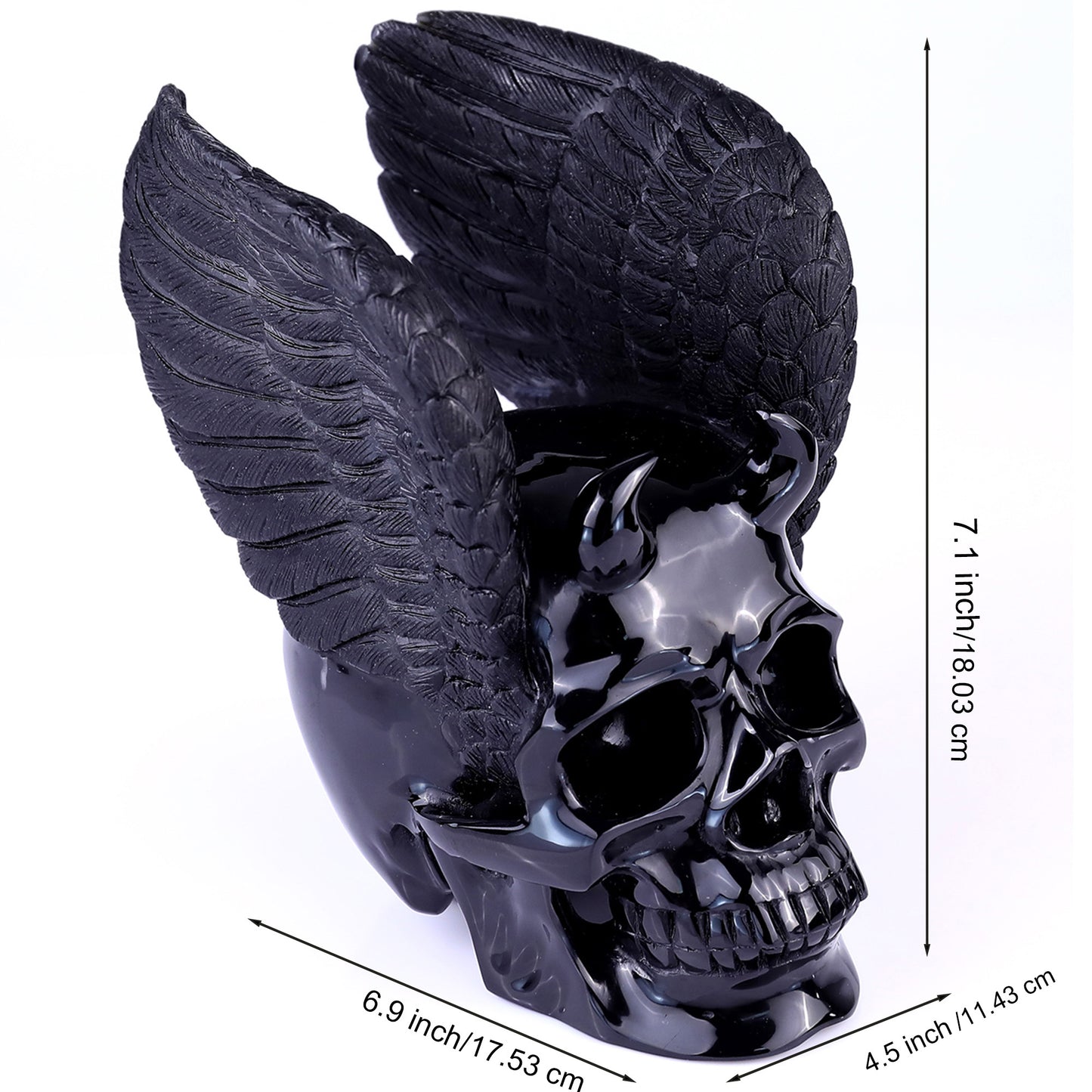 “Fallen Angel” — Black Obsidian Winged Skull · Specimen No. 022