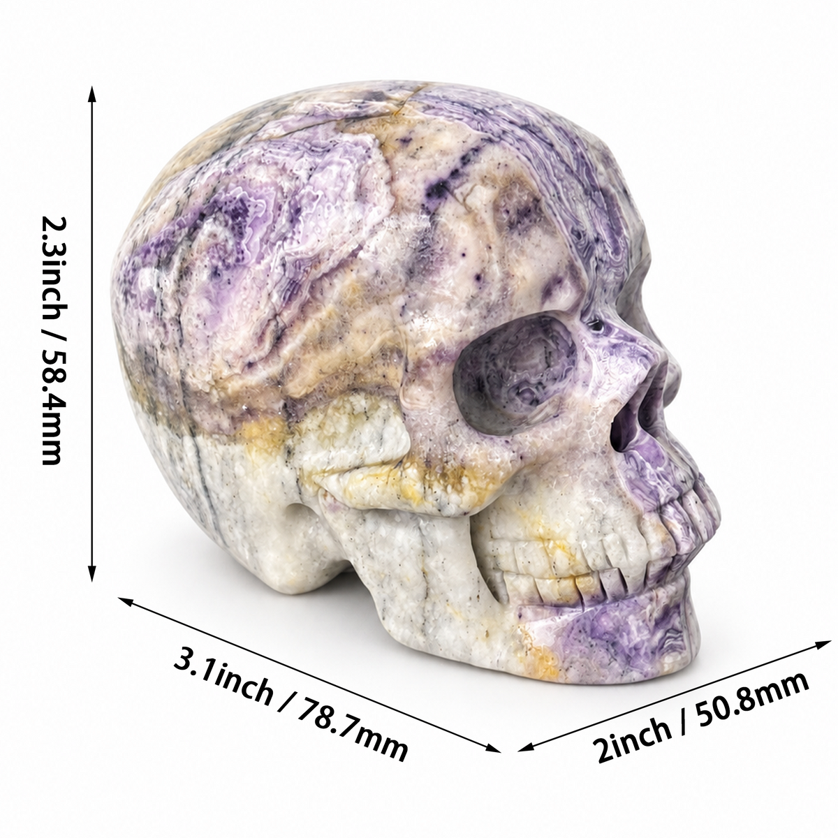 3" Purple Peacock Stone Crystal Skull - Pattern D