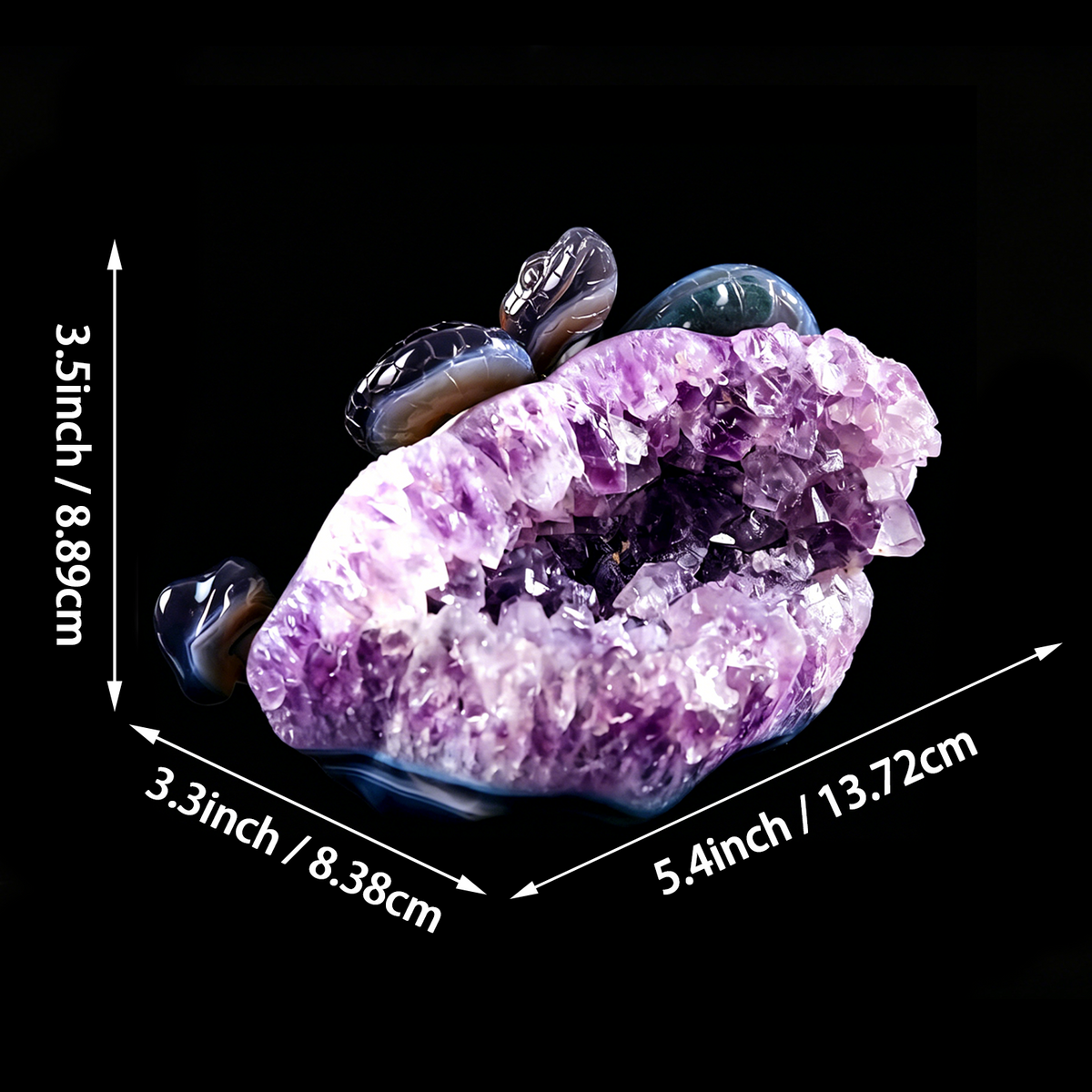 ‘The Violet Citadel’ - Coiled Banded Agate Sentinel in Raw Amethyst Cave · Specimen No. 28