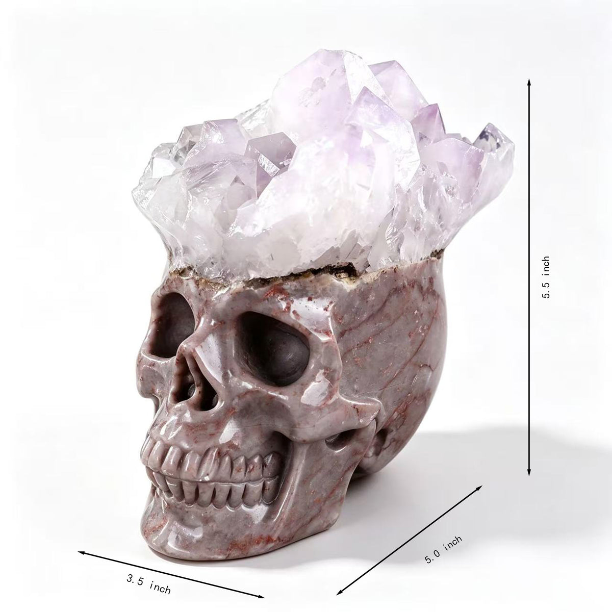 ‘Prismatic Peak’ - Pink Agate Skull with Raw Amethyst Points · Specimen No. 10