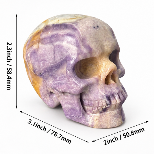 3" Purple Peacock Stone Crystal Skull - Pattern G