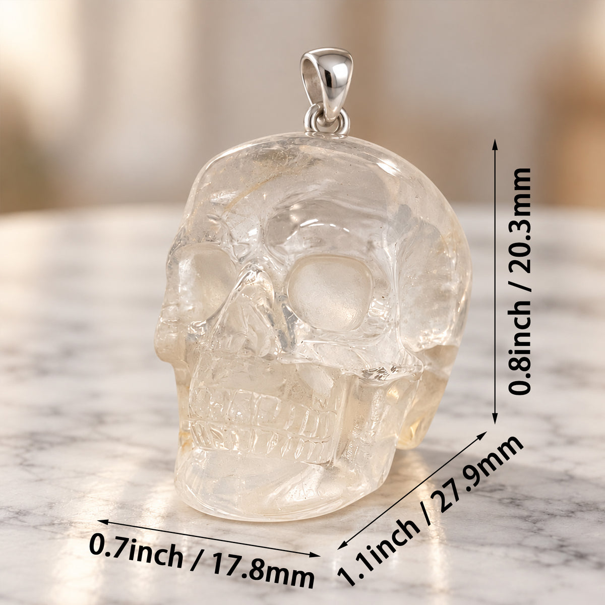 Clear Quartz Human Skull Pendant