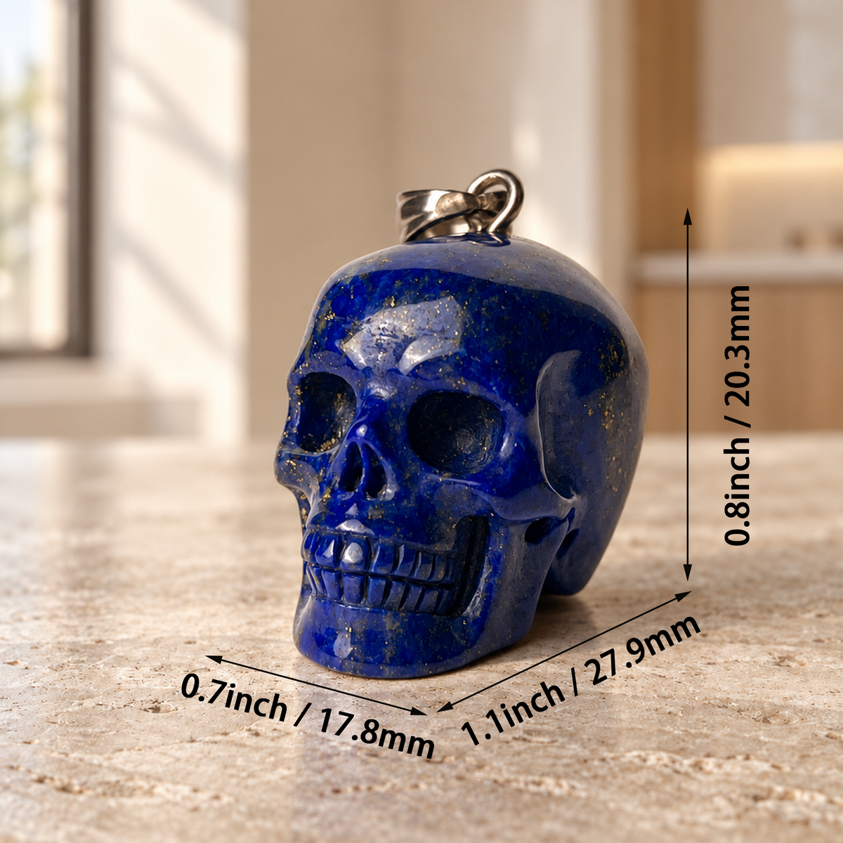 Lapis Lazuli Human Skull Pendant