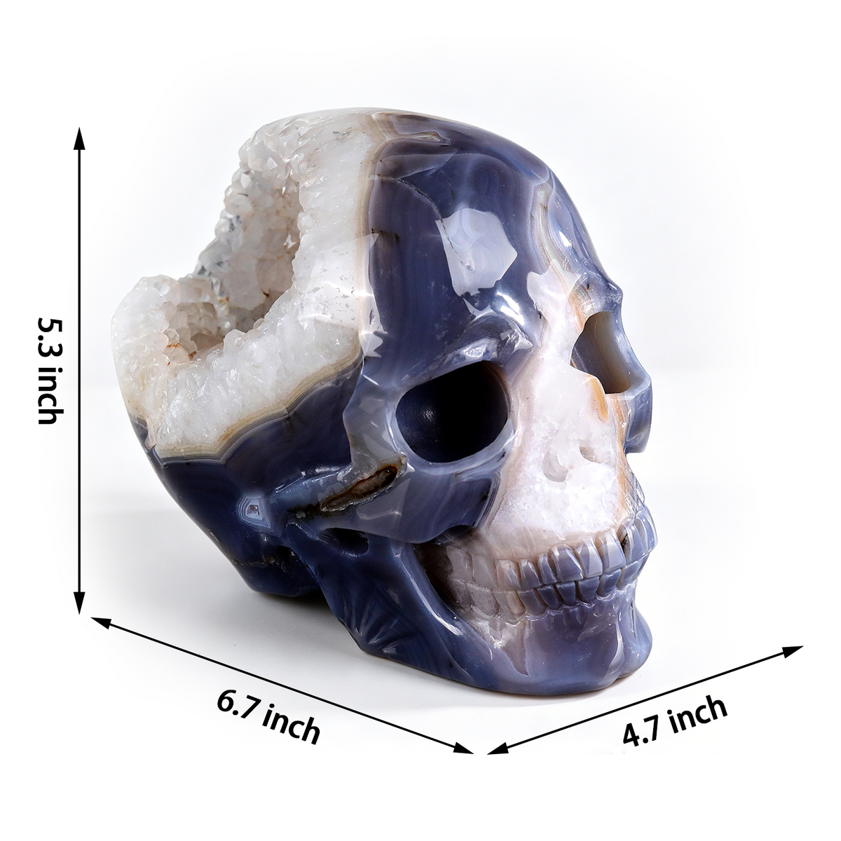 ‘The Lunar Grotto’ - Agate Geode Skull with Raw Quartz Druzy Pocket · Specimen No. 02