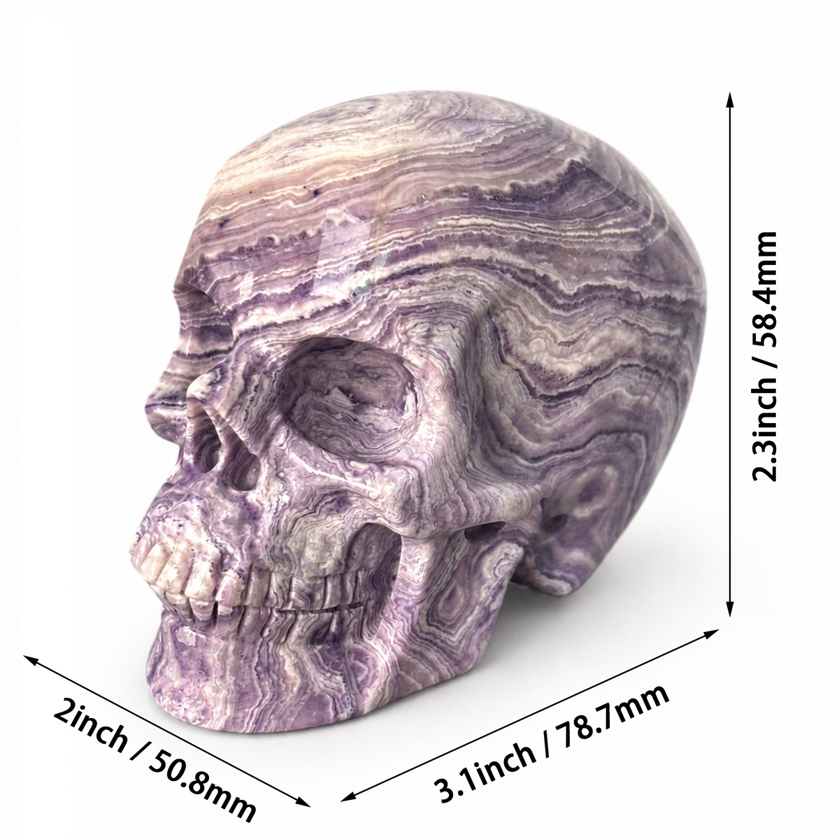 3" Purple Peacock Stone Crystal Skull - Pattern H