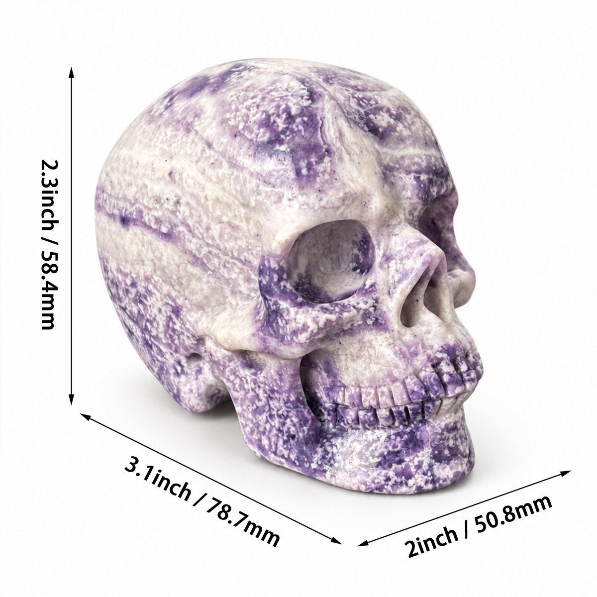 3" Purple Peacock Stone Crystal Skull - Pattern A