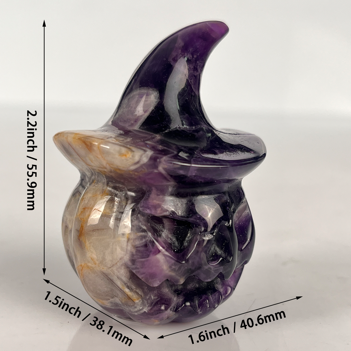 2" Dream Amethyst Pumpkin Crystal Skull - Paterrn D
