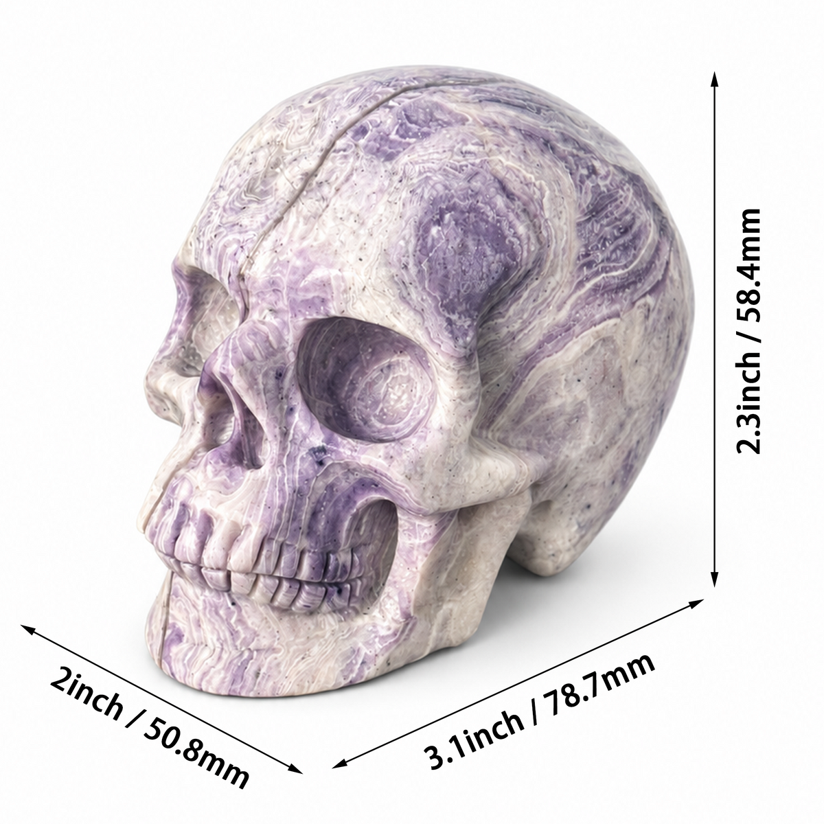 3" Purple Peacock Stone Crystal Skull - Pattern C