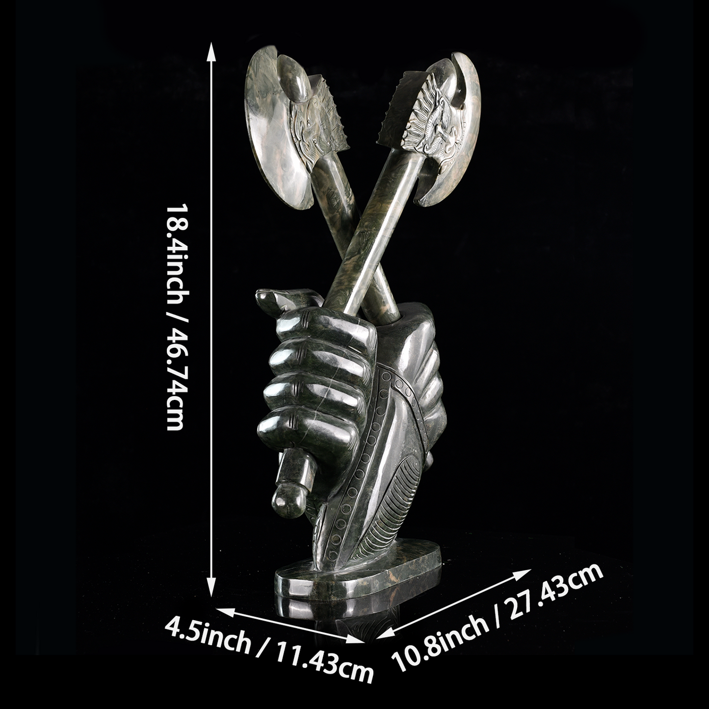 ‘Warlord’s Vow’ - Nine Dragon Jasper Armored Hands with Crossed Axes · Specimen No. 06