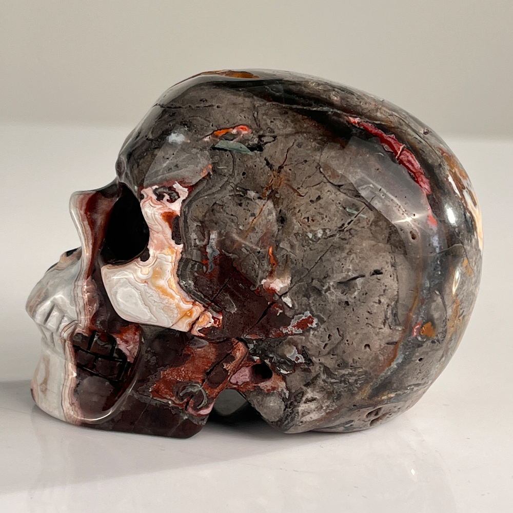 3" Red Crazy Lace Agate Crystal Skull - Pattern I