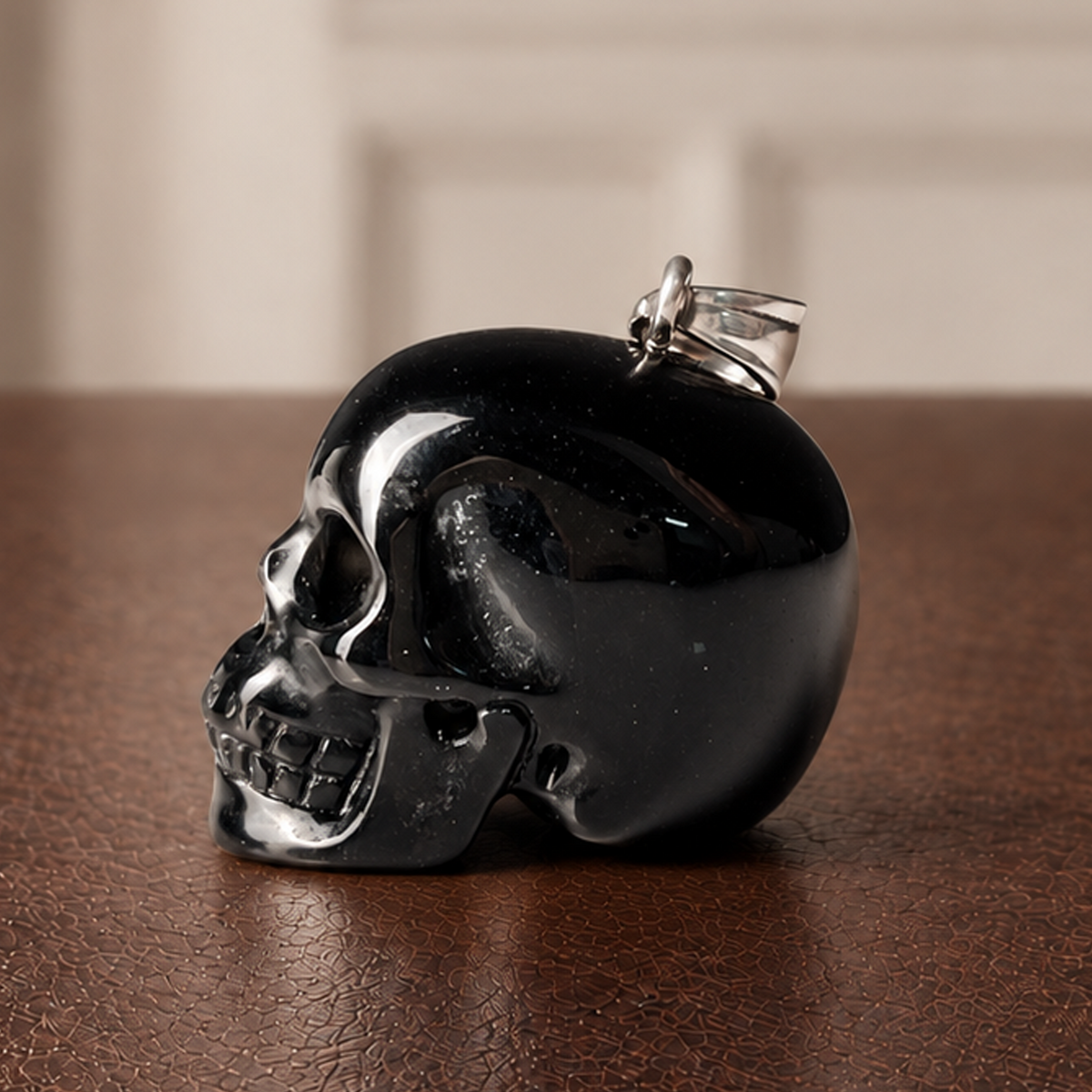 Black Obsidian Human Skull Pendent