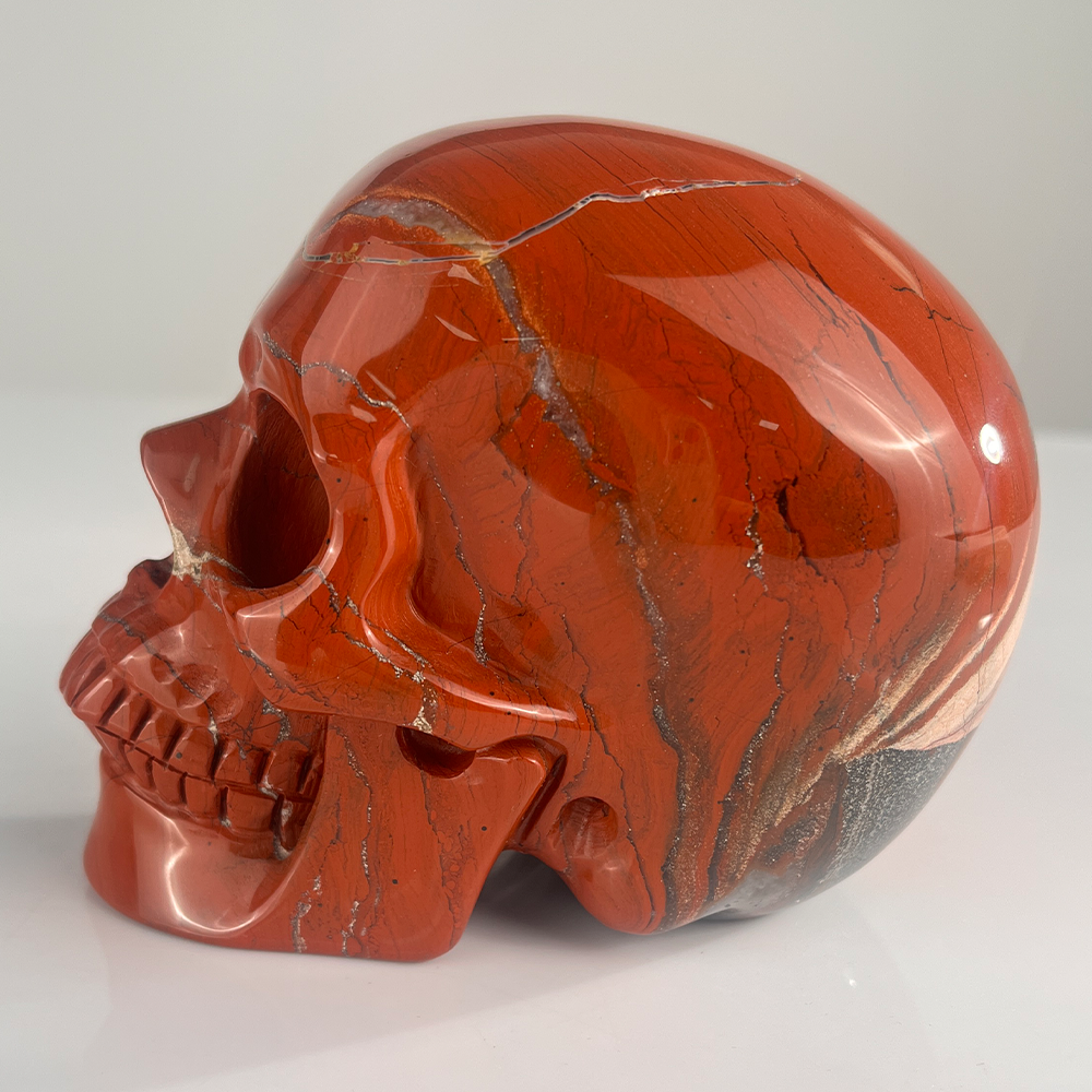 Crâne en jaspe rouge de 11,4 cm (4,5 pouces) - Pierre précieuse naturelle sculptée à la main
