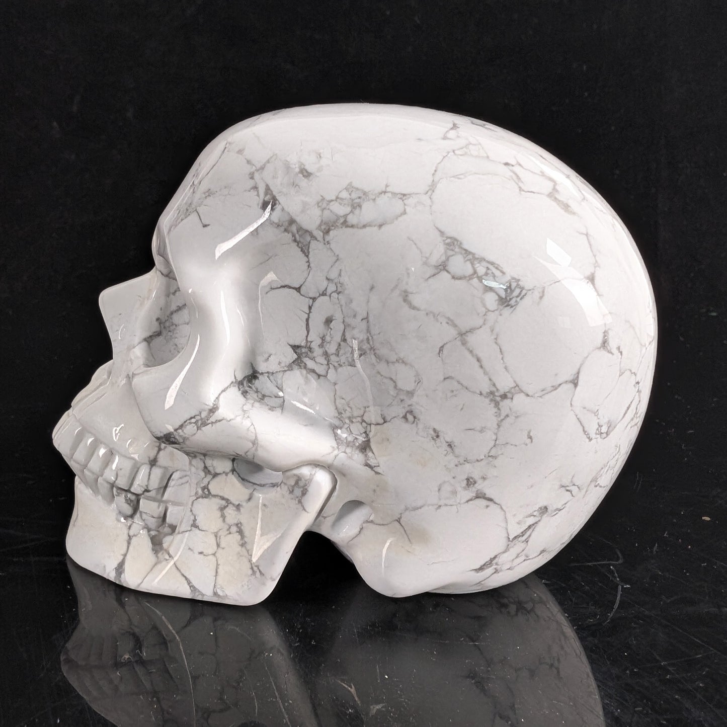 Crâne en cristal de turquoise howlite blanche de 11,4 cm (4,5 pouces) – Pierre naturelle sculptée à la main