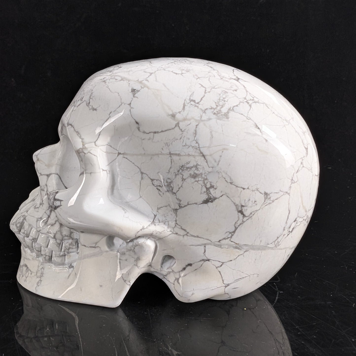Crâne en cristal de turquoise howlite blanche de 11,4 cm (4,5 pouces) – Pierre naturelle sculptée à la main