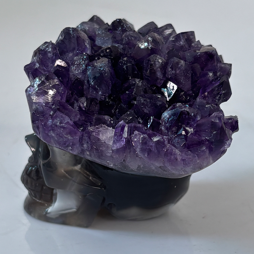 3 inch Amethyst Cluster Crown Crystal Skull - Hand Carved Natrual Crystal