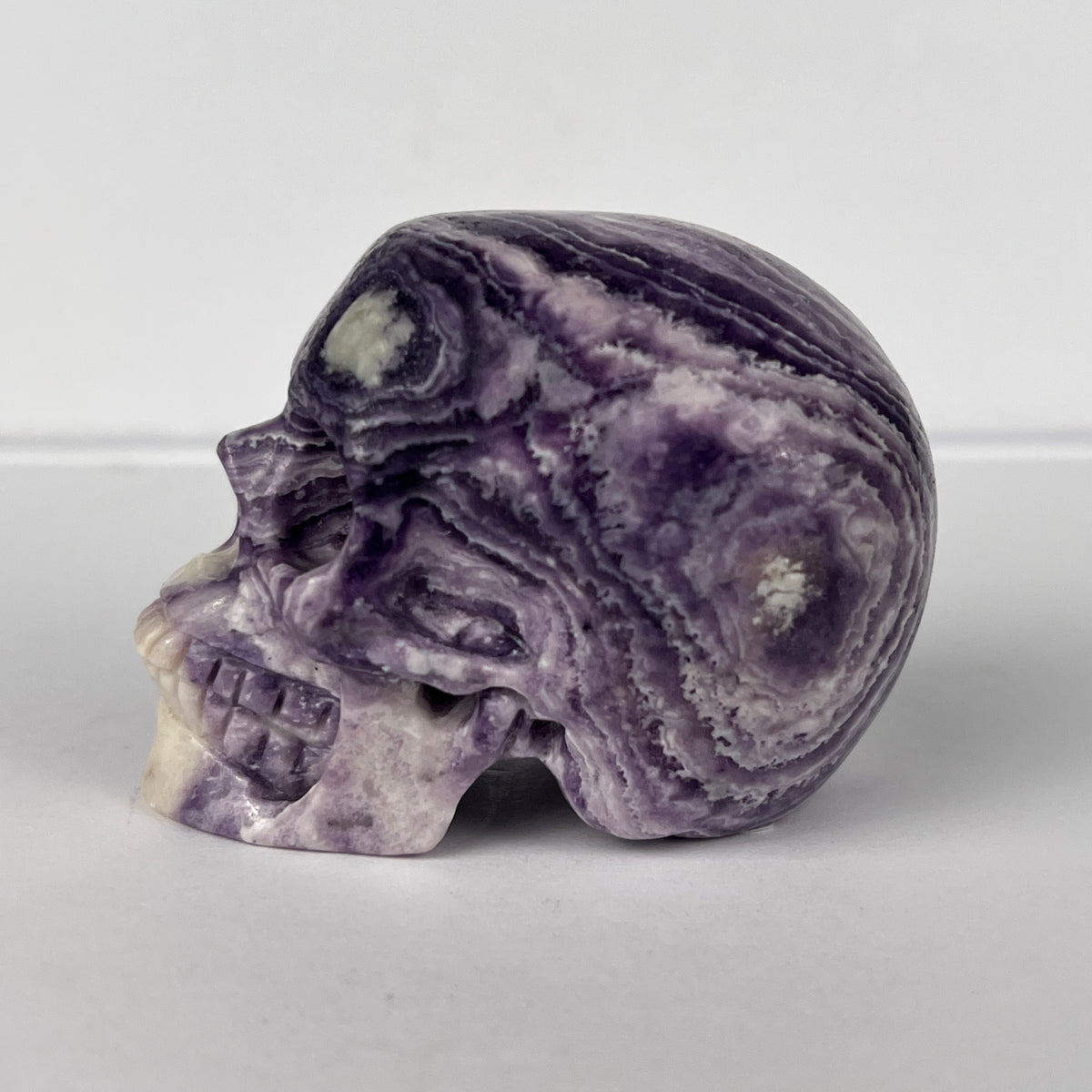 2" Purple Peacock Stone Crystal Skull - Pattern A