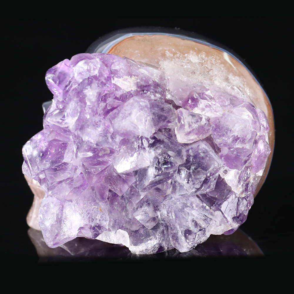 3 inch Amethyst Cluster Half Face Crystal Skull-Hand Ceved Natrual Crystal