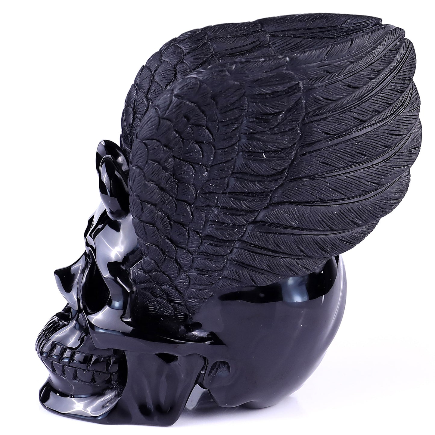 “Fallen Angel” — Black Obsidian Winged Skull · Specimen No. 022