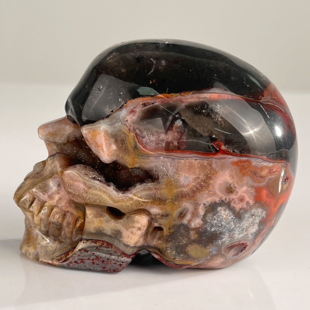 3" Red Crazy Lace Agate Crystal Skull - Pattern H