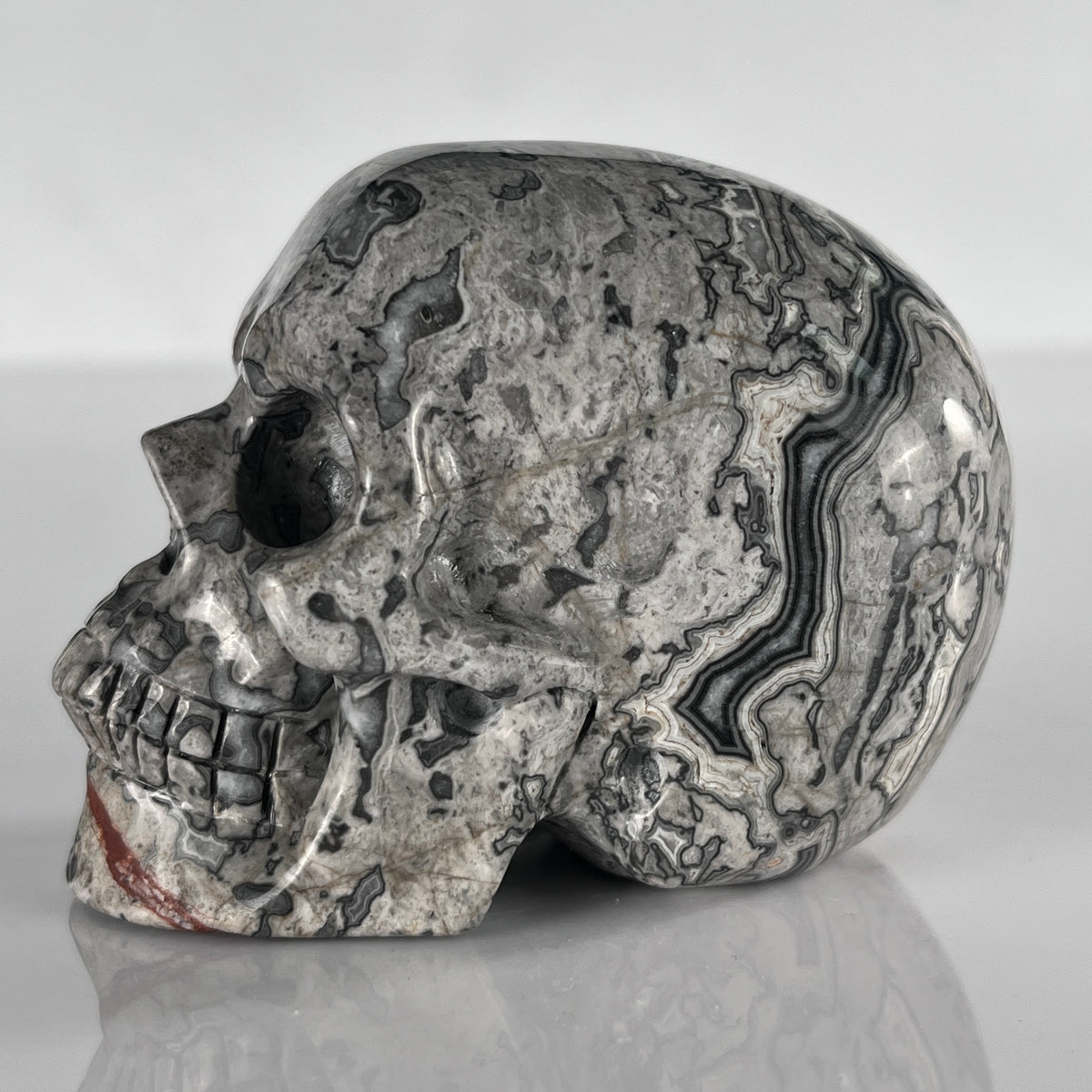 3" Grey Picture Jasper Crystal Skull- Pattern B