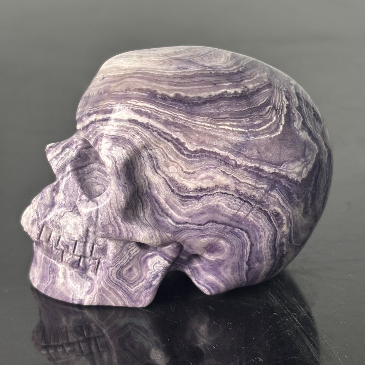 3" Purple Peacock Stone Crystal Skull - Pattern H