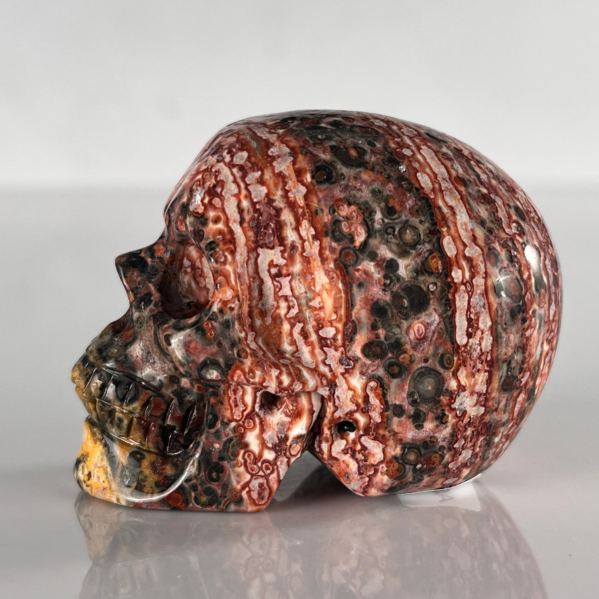 2" Red Leopard Skin Jasper Crystal Skull - Pattern C