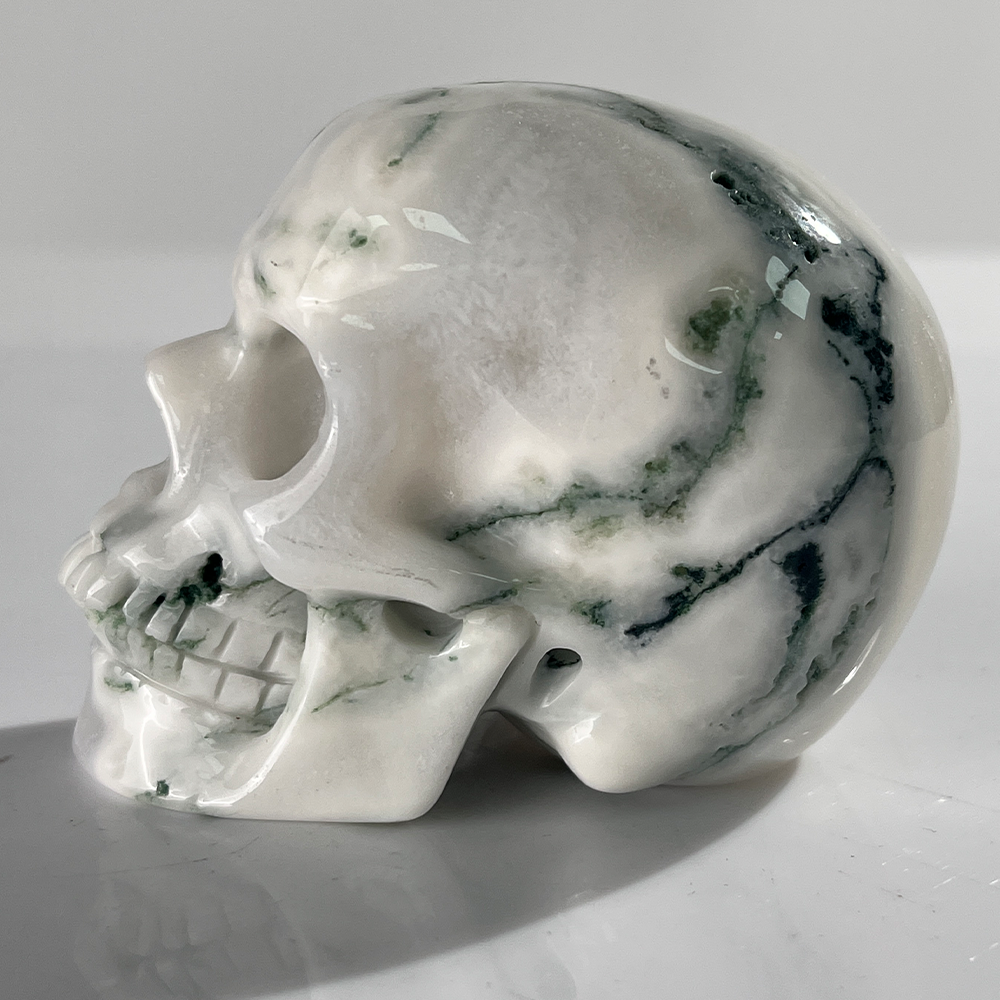 3" Moss Agate Crystal Skull - Pattern B