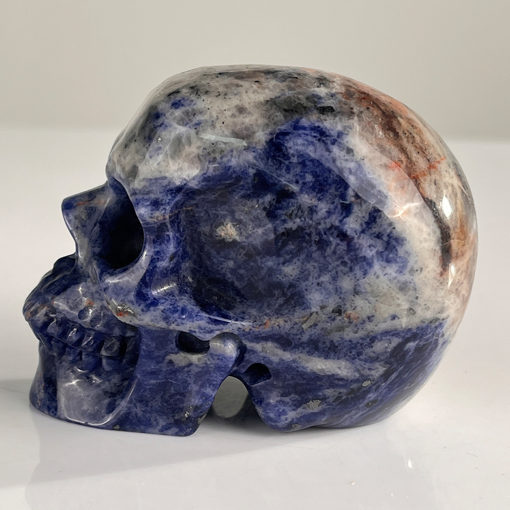 3 Zoll großer blauer Spitzenachat-Kristallschädel – handgeschnitzter Edelstein