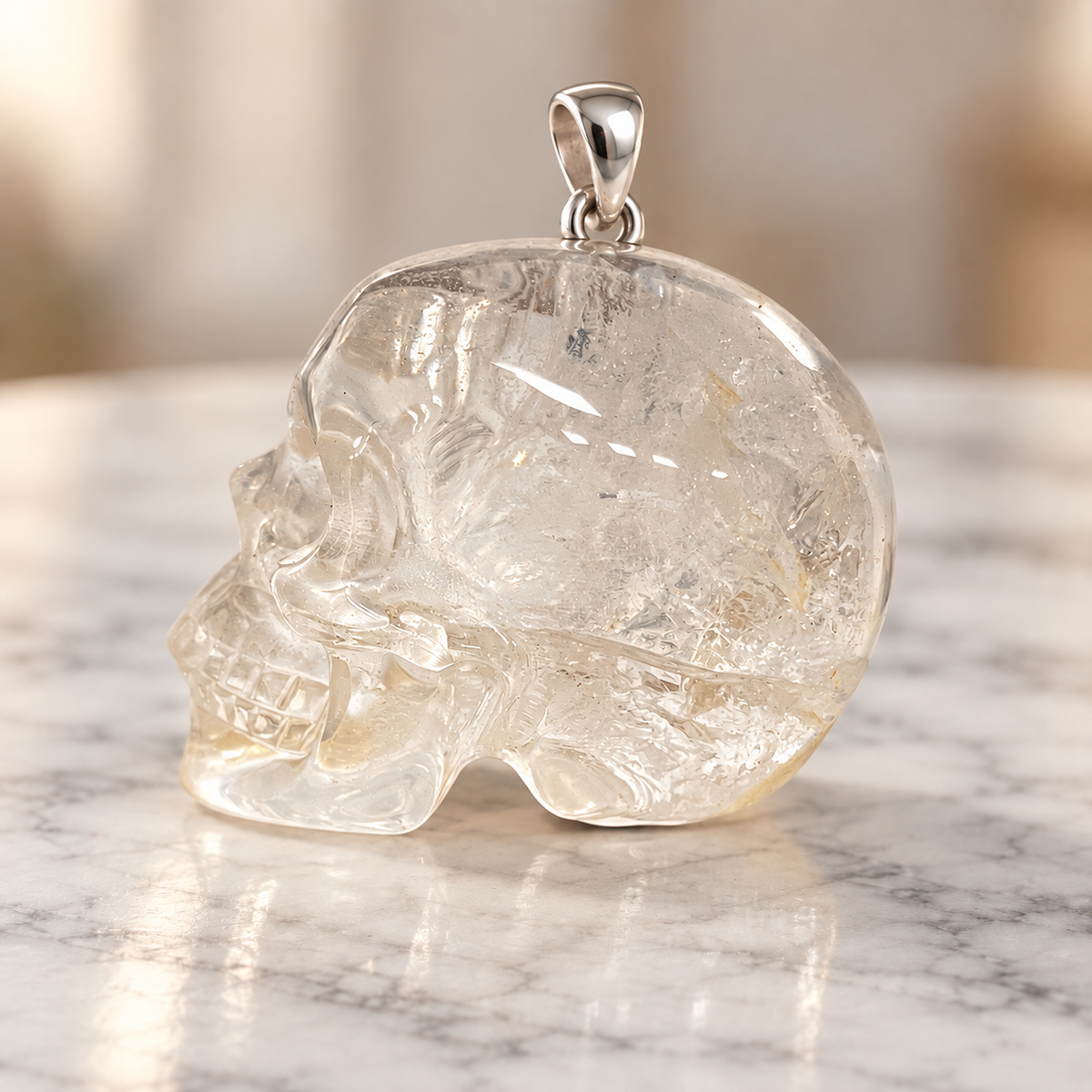 Clear Quartz Human Skull Pendant
