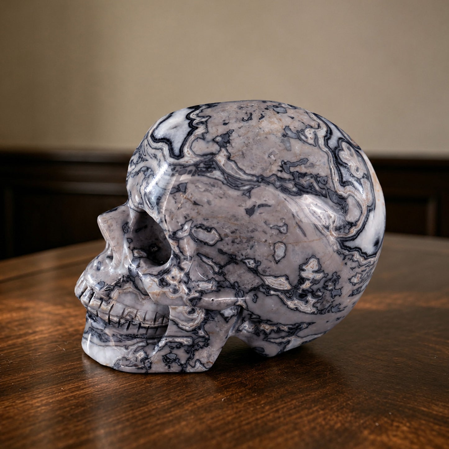 2 Inch Grey Picture Jasper Crystal Skull – Hand Carved Natural Stone