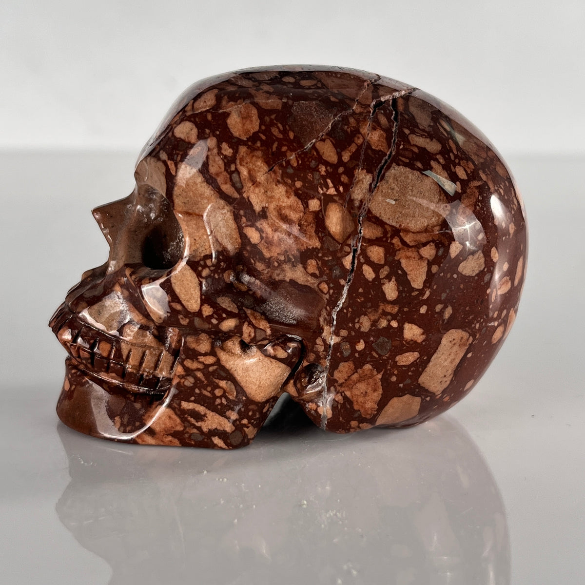3" Brecciated Red Jasper Crystal Skull - Pattern B