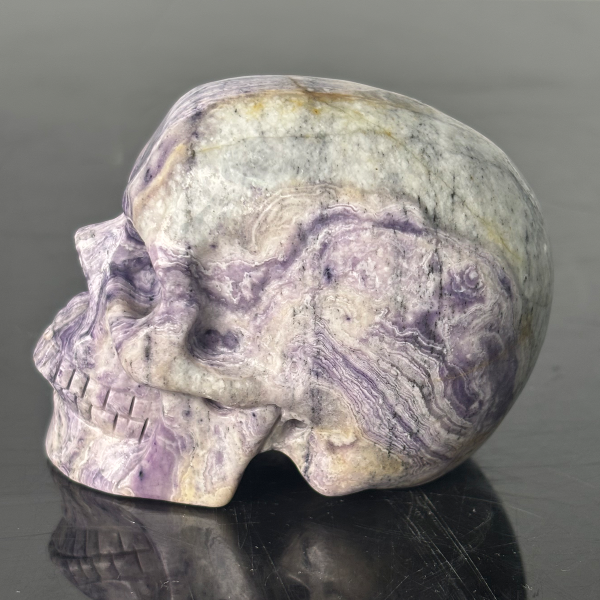 3" Purple Peacock Stone Crystal Skull - Pattern D