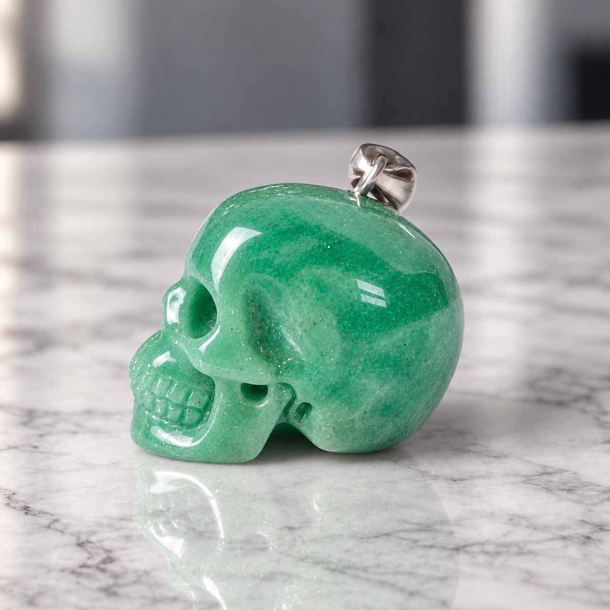 Green Aventurine Human Skull Pendant