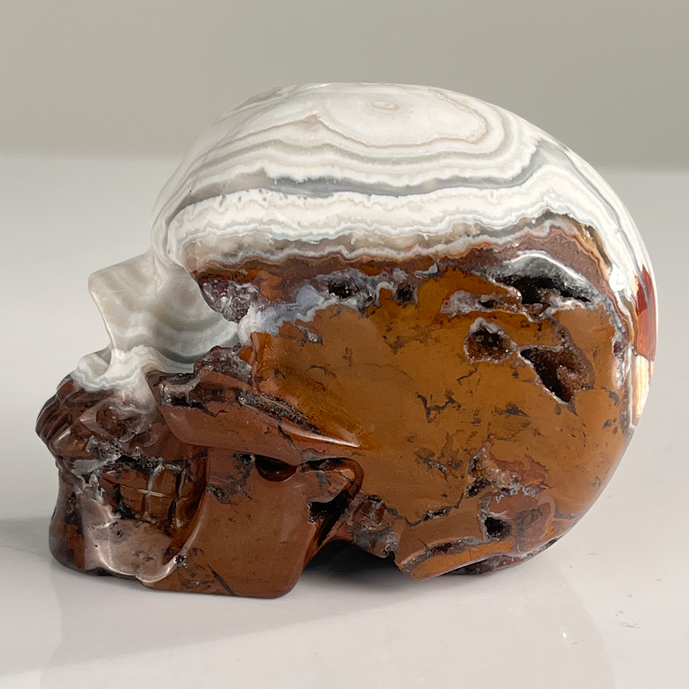3" Red Crazy Lace Agate Crystal Skull - Pattern F