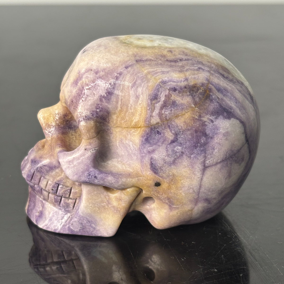 3" Purple Peacock Stone Crystal Skull - Pattern G