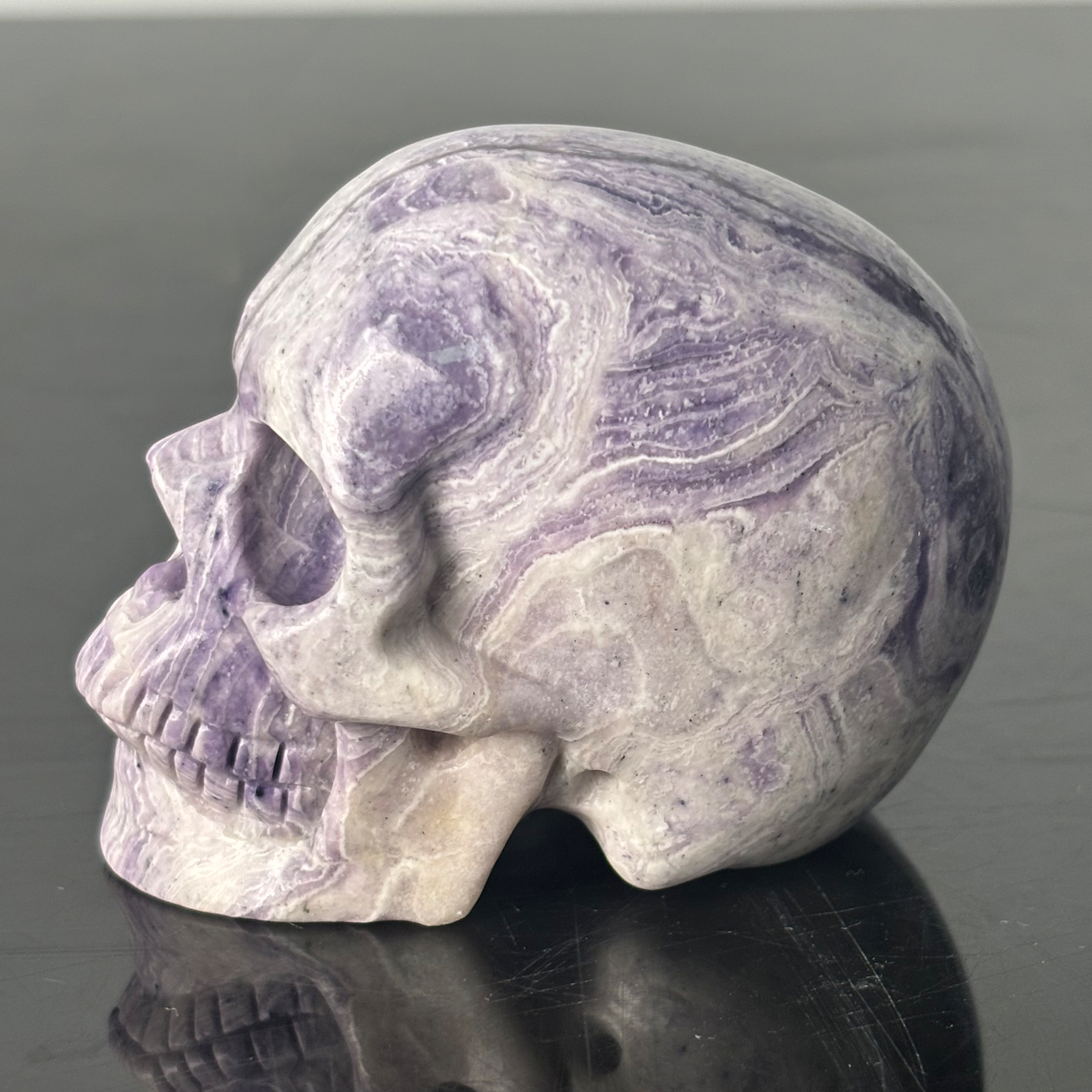3" Purple Peacock Stone Crystal Skull - Pattern C