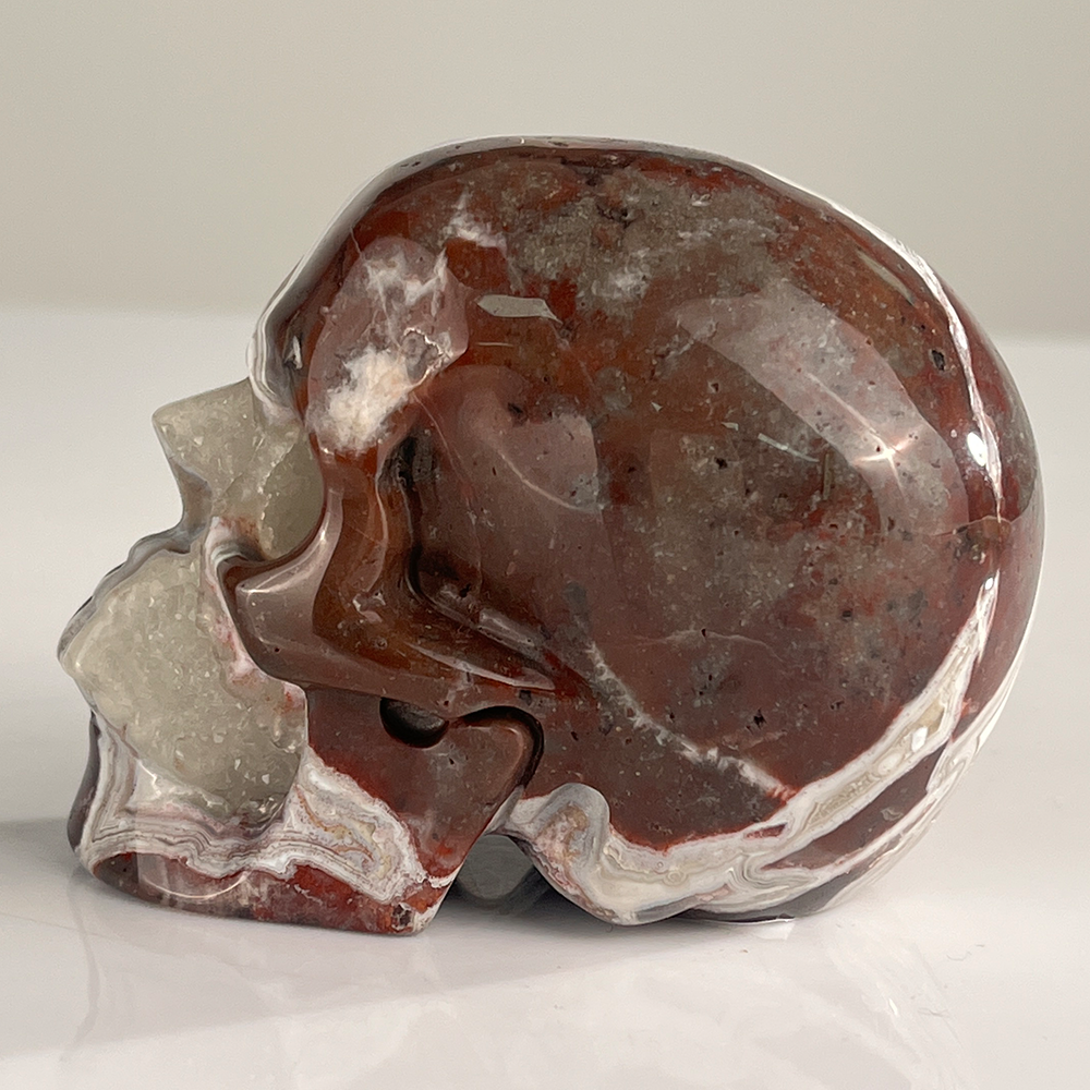 3" Red Crazy Lace Agate Crystal Skull - Pattern G