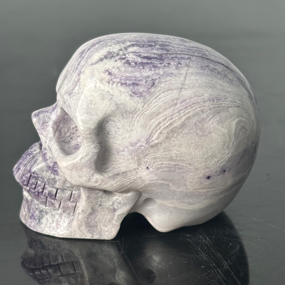 3" Purple Peacock Stone Crystal Skull - Pattern I
