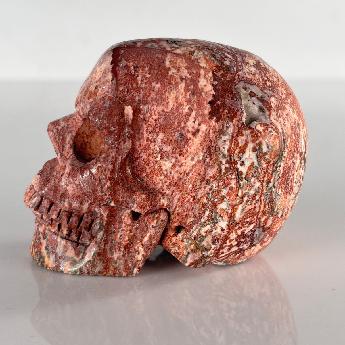 3" Red Leopard Skin Jasper Crystal Skull - Pattern C