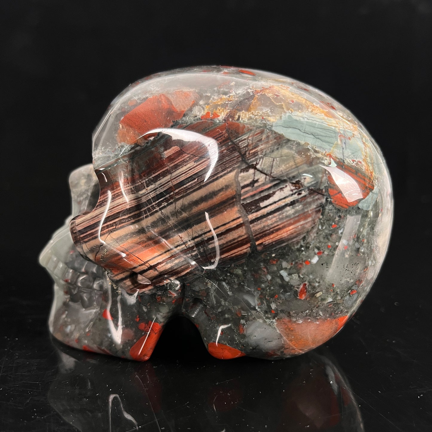 4.5" African Bloodstone Crystal Skull - Pattern A