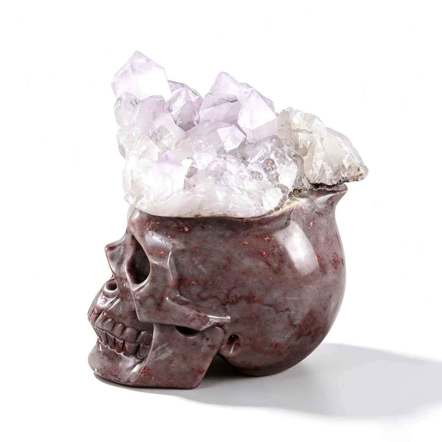 ‘The Astral Canopy’ - Hand-Carved Agate Skull with Broad Amethyst Diadem · Specimen No. 09