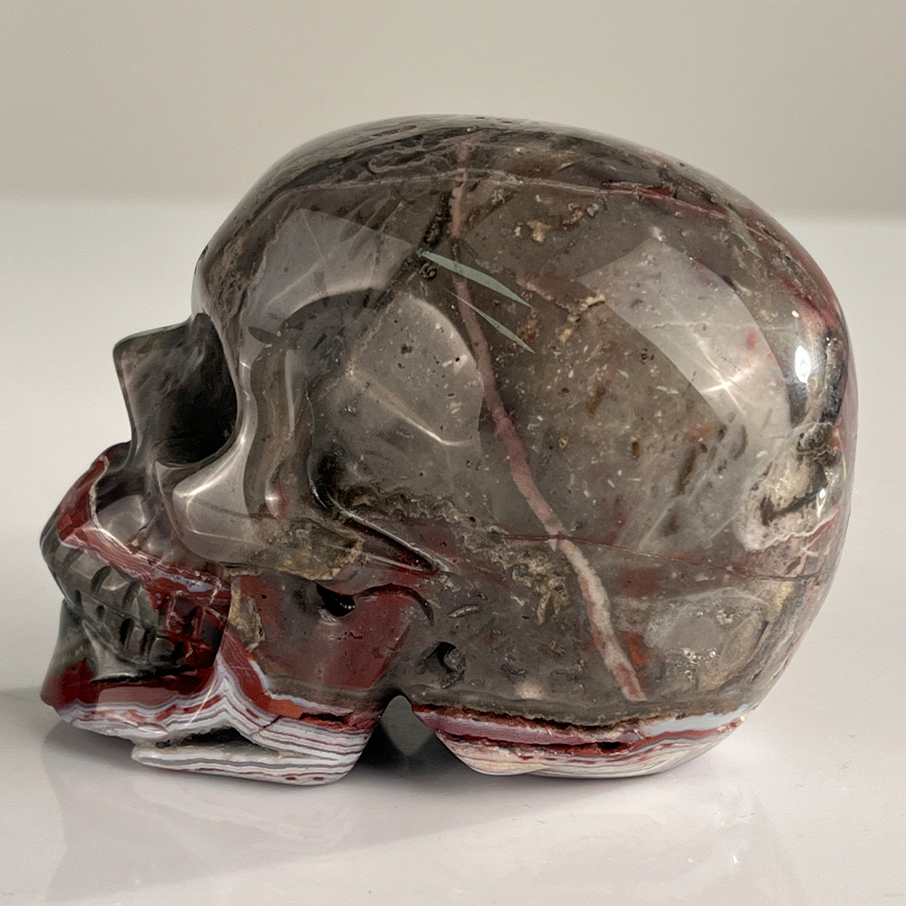 3" Red Crazy Lace Agate Crystal Skull - Pattern J