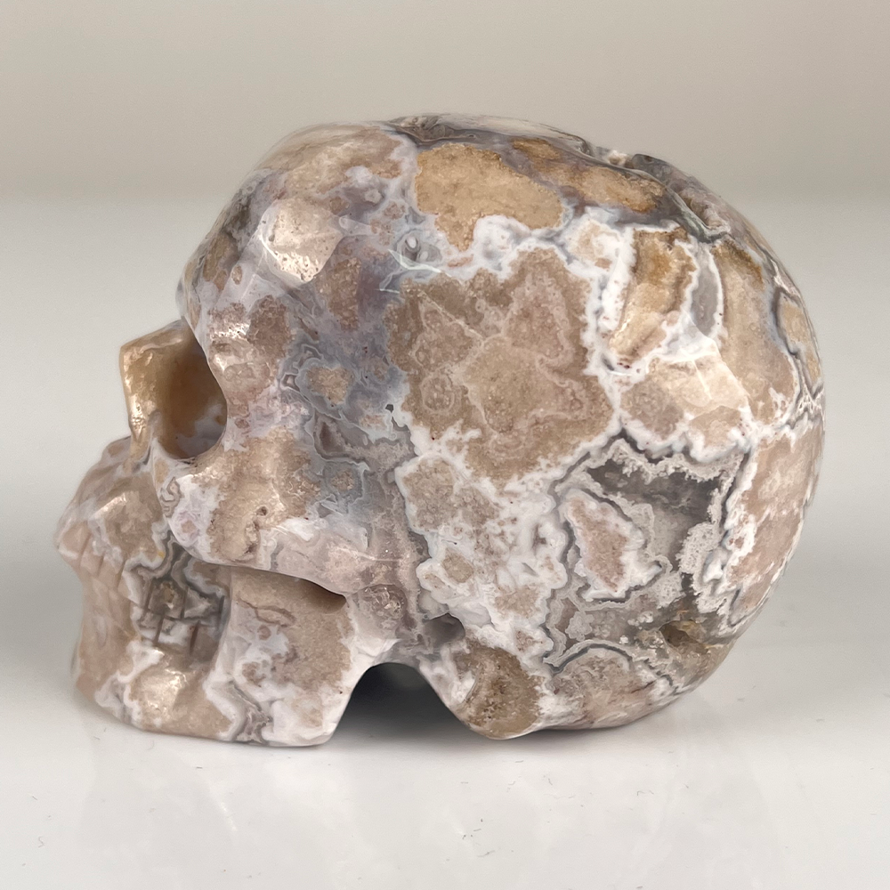 3 Inch Blue Flower Agate Crystal Skull – Hand Carved Natural Stone