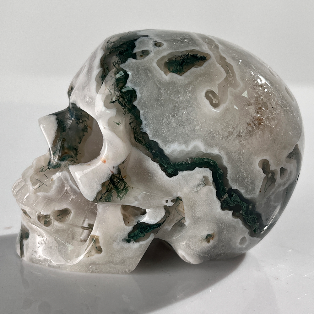 3" Moss Agate Crystal Skull - Pattern C
