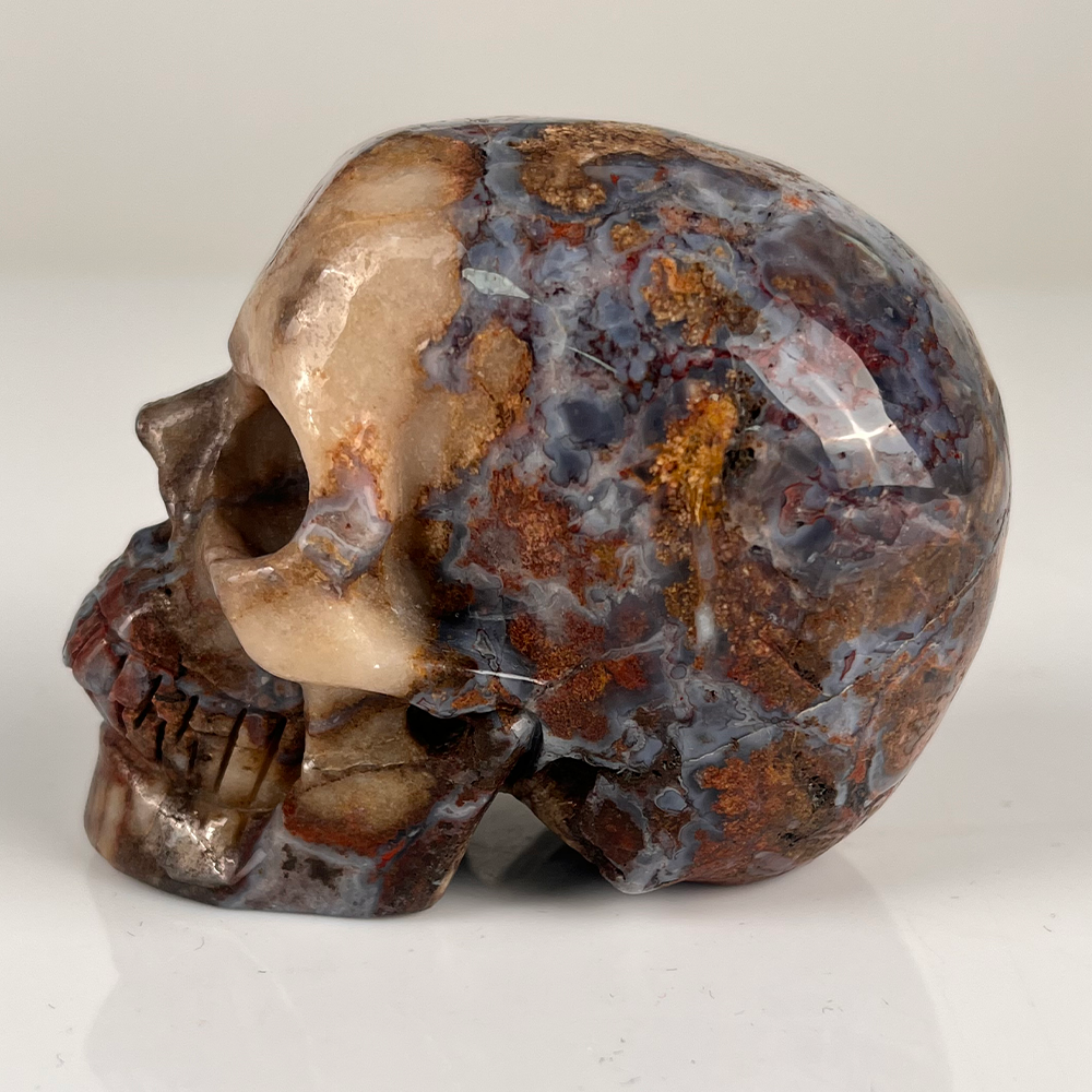 3" Blue Flower Agate Crystal Skull – Pattern A