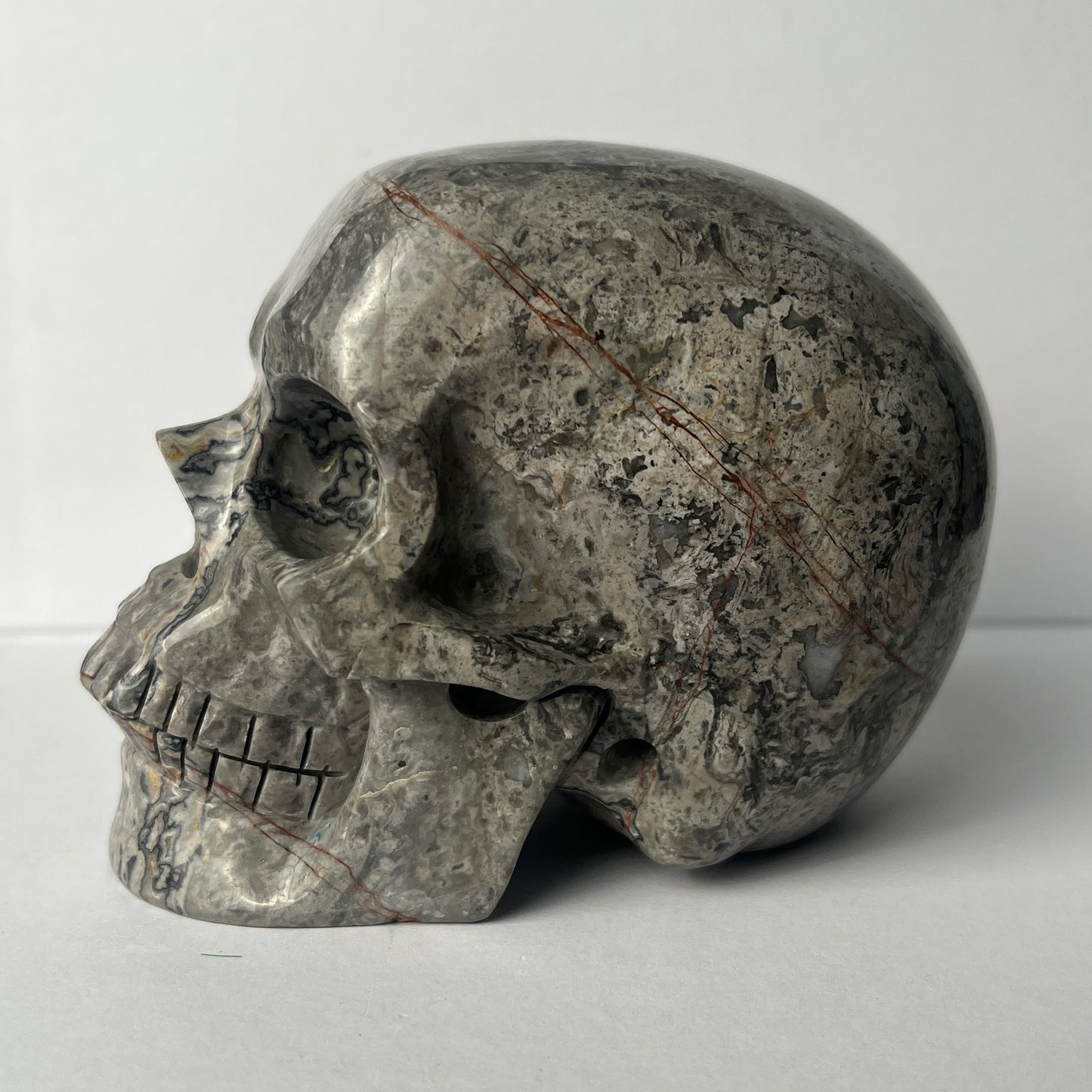 4.5" Grey Picture Jasper Crystal Skull - Pattern A